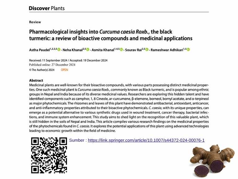 Pharmacological insights into Curcuma caesia Roxb., the black turmeric Publisher: Springer Nature, 2024