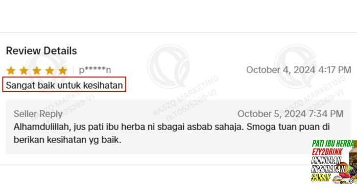 Screenshot asli dari pelanggan yang berkongsi pengalaman mereka melalui WhatsApp